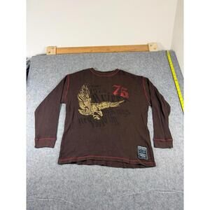 Vintage Avirex Classics Thermal Shirt Men's M Waffle Knit Brown Gold Eagle